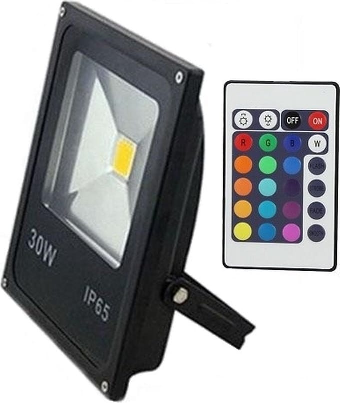 LED Bouwlamp / Schijnwerper RGB Gekleurde Verlichting - 30 Watt - Met Afstandsbediening - Plat