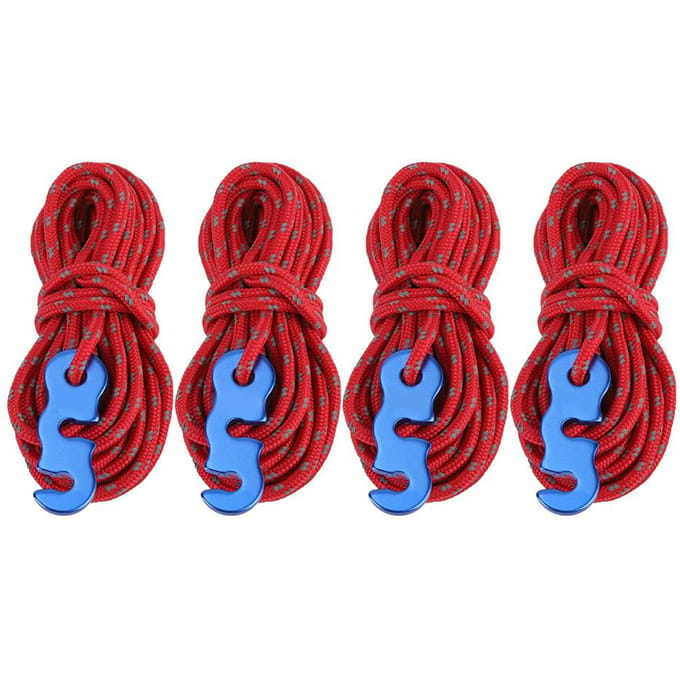 4 stuks Set Reflecterend Tent Windtouw Camping Koord Scheerlijn met S Ring Gesp Haak(Rood) rood