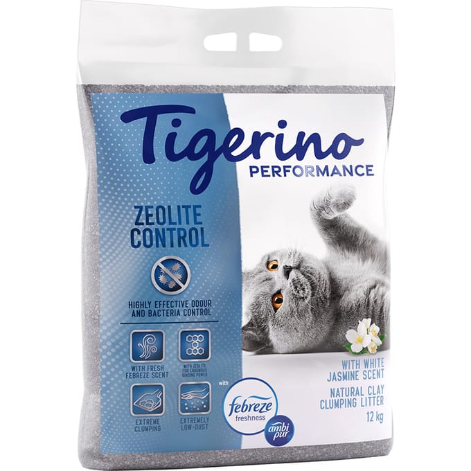 2x12kg Tigerino Performance Febreze/Ambi Pur Freshness Zeolite Control Kattenbakvulling