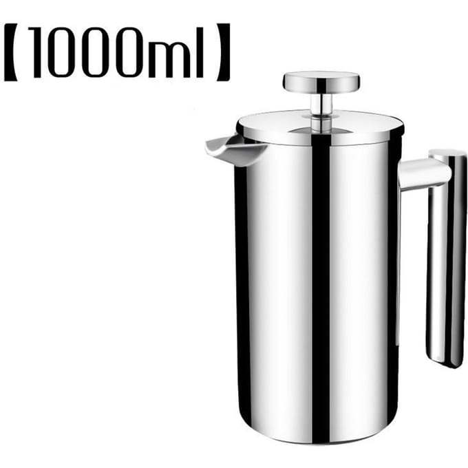 Cafetière à pression française Double couche en acier inoxydable 1000, 304 ml, cafetière manuelle de plus grande capacité 1000ML black