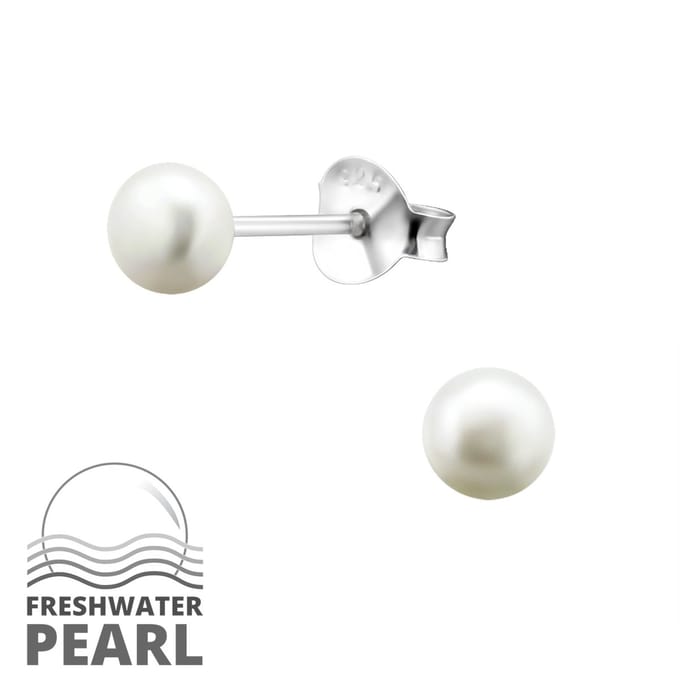 Joy|S - Zilveren parel oorbellen - 4 mm - fresh water pearl - wit
