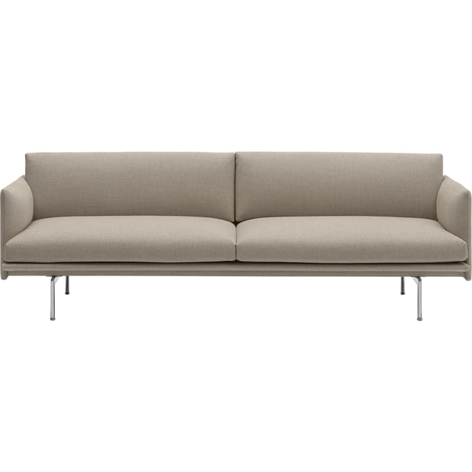 Muuto Outline 3-zitsbank - gepolijst aluminium - ecriture 240/ grey