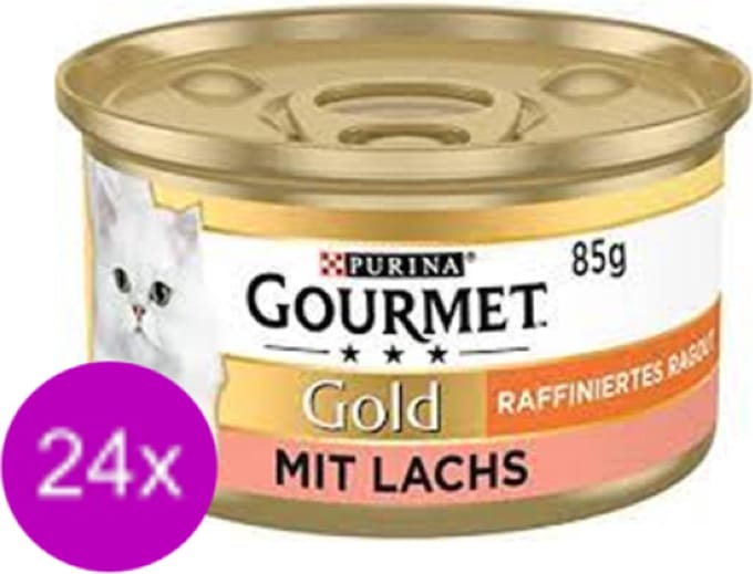 24x Gourmet - Gold Hartig Torentje Zalm - Kattenvoer Natvoer - 85 g