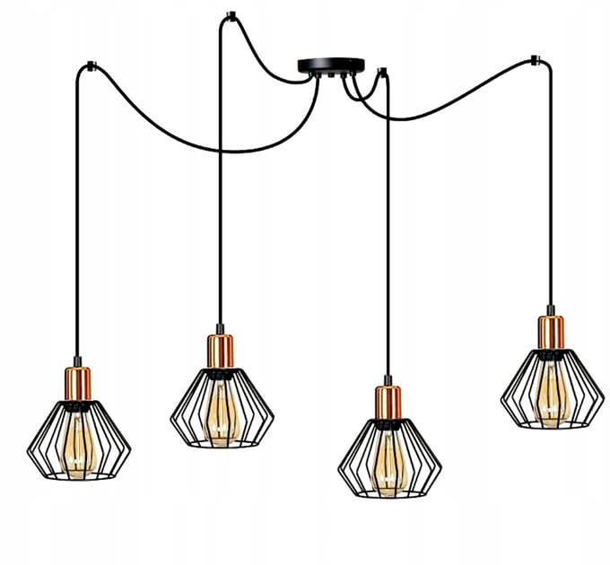 Hanglamp Diamant Spider Zwart/Koper E27 4x60W