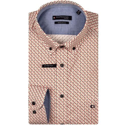 Giordano Overhemd Ivy Allover Abstract Pattern Button Down Satin Stretch Rood-Multi / male