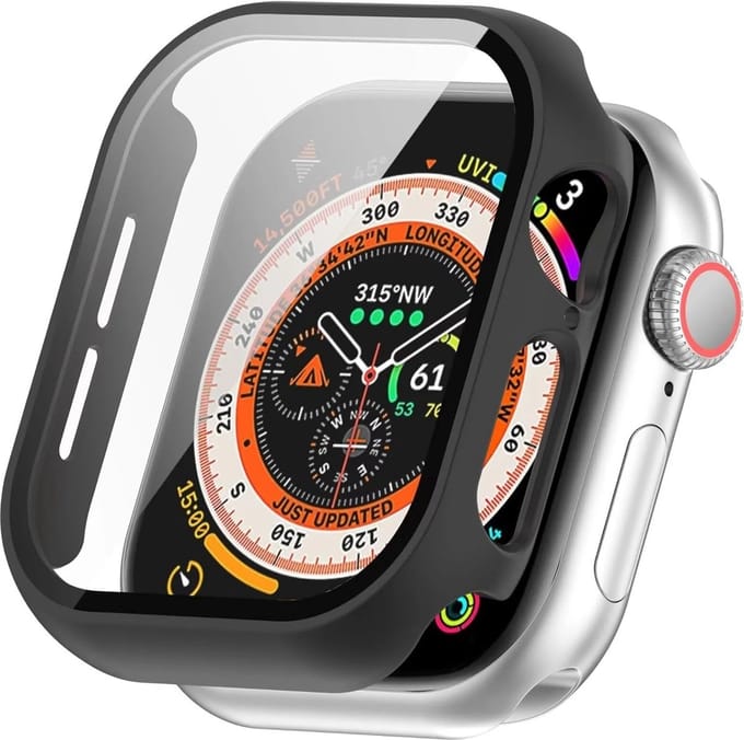 Strap-it Hard case hoesje met screen protector glas - geschikt voor Apple Watch Series 10/11 - 42mm (zwart)