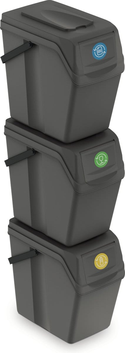Prosperplast Afvalscheidingprullenbakken - 3-delig - grijs - 25 L per unit - prullenbak - afval scheiden