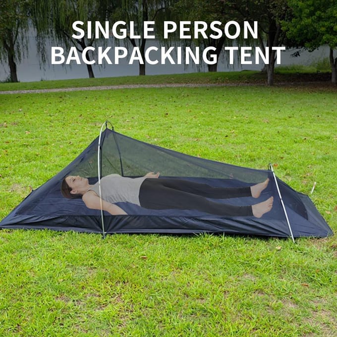 Mesh Backpacking Tent 1 Pers Ultralicht Aluminium Frame Kampeertent Buiten Klamboe zwart