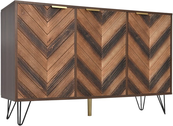 Dressoir - Modern Houten met 3 Patroon Deuren 120x38x76.5 cm - Bruin