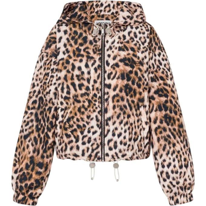 damesjassen Moschino Jeans - lange nylon jas luipaard print - bruin