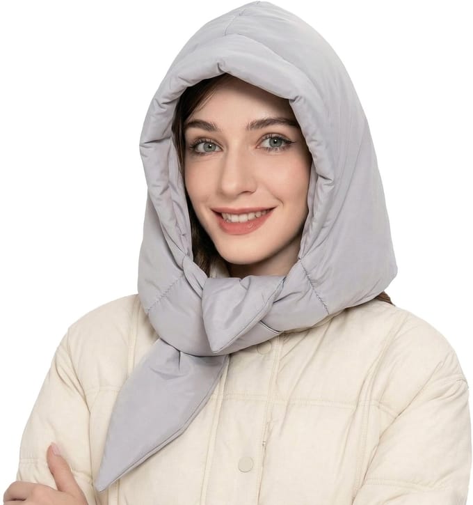 ZLYC Dames Winter Down Hoed met Sjaal - Winddichte Balaclava Beanie in Grijs