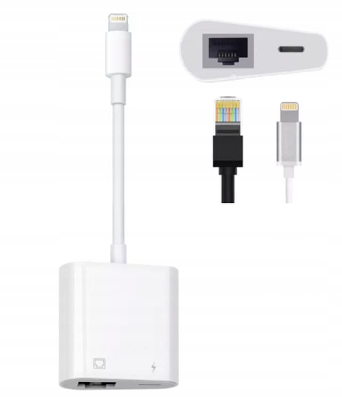 2 in 1 multifuctionele 8 Pins Lightning Hub naar Fast Ethernet RJ45 + 8 Pins Lightning (power delivery) - 100MB/s - Ethernet Adapter - Wit