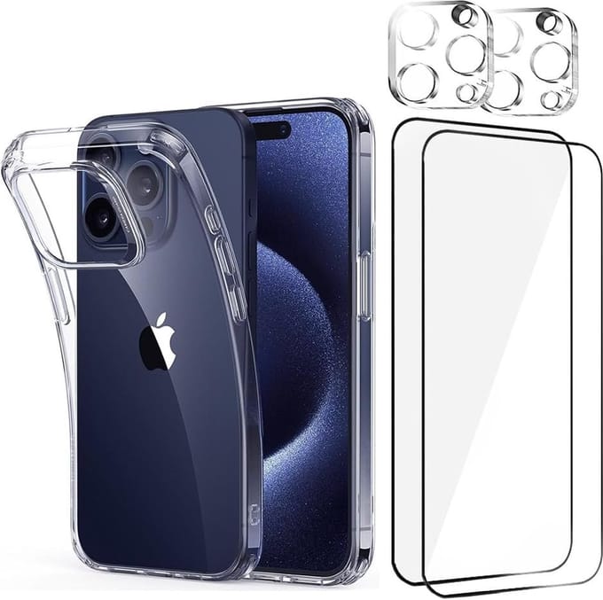 Backcover Silicone hoesje met Screenprotector Glas 2x en Camera lens protector 2x Geschikt voor: iPhone 14 Pro Max