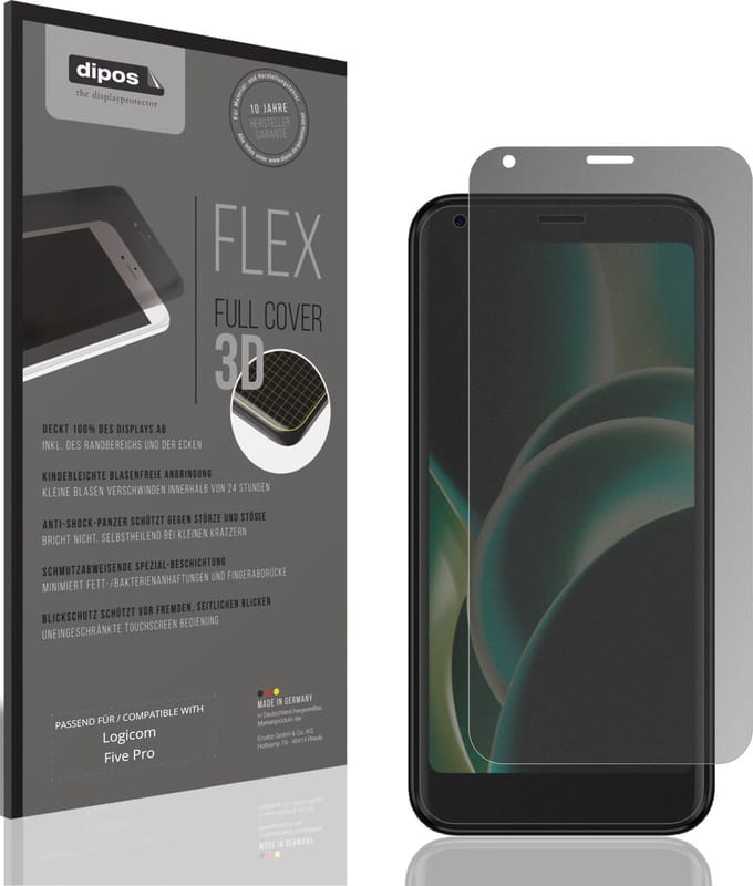 dipos FLEX – Matte Privacy Screenprotector geschikt voor Logicom Five Pro | Volledige Schermbescherming | Case-Friendly