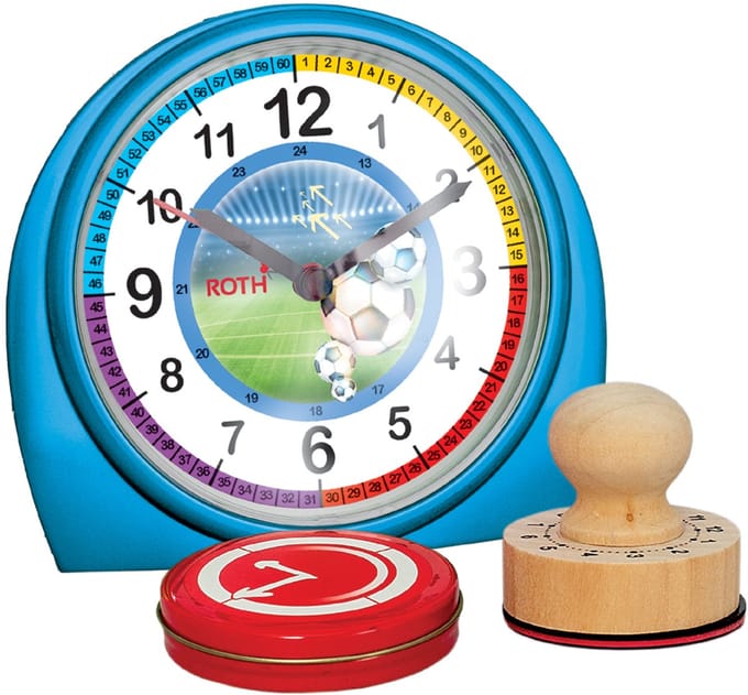Voetbalwekker & stempelset voor kinderen, blauw