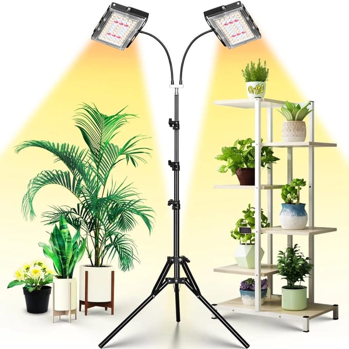 Ortho® - Verstelbare dubbele LED Groeilamp met driepootstatief - Groeilamp paneel - Kweeklamp - Bloeilamp - Full spectrum - Vierkant