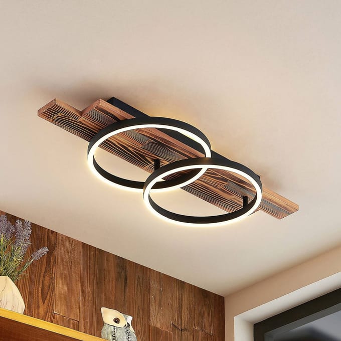 Lindby LED plafondlamp Sentoa, hout, 75 cm lang, 3.000 K
