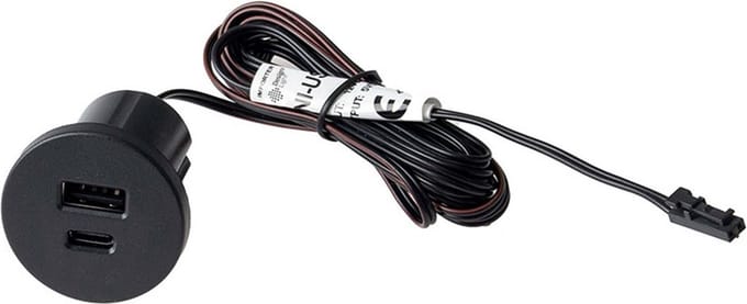 USB lader 2 poorten - Inbouw lader met USB 12V DC - USB A en C stekker met kabel - Zwart