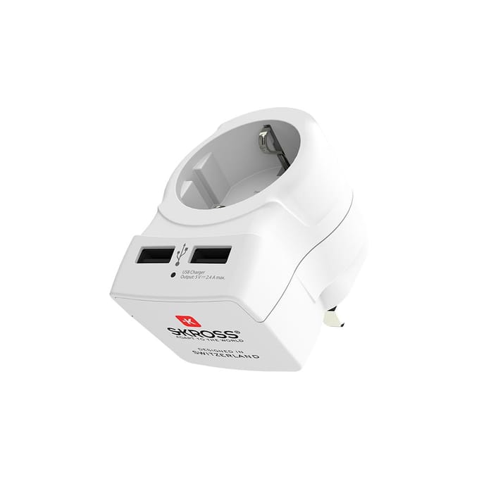Skross Adapter van EU naar Engeland VK Dubai naar Malta, Cyprus en anderen + 2x USB