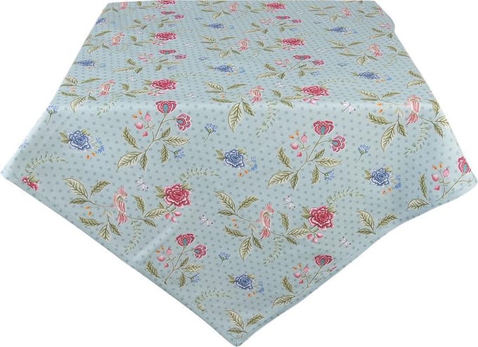 Clayre & Eef Tafelkleed 150x150 cm Blauw Groen Katoen Bloemen