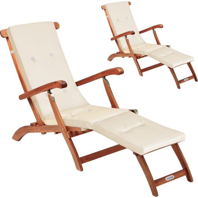 Ligbed Queen Mary® Set van 2 acaciahout FSC®-gecertificeerd incl kussen Crème