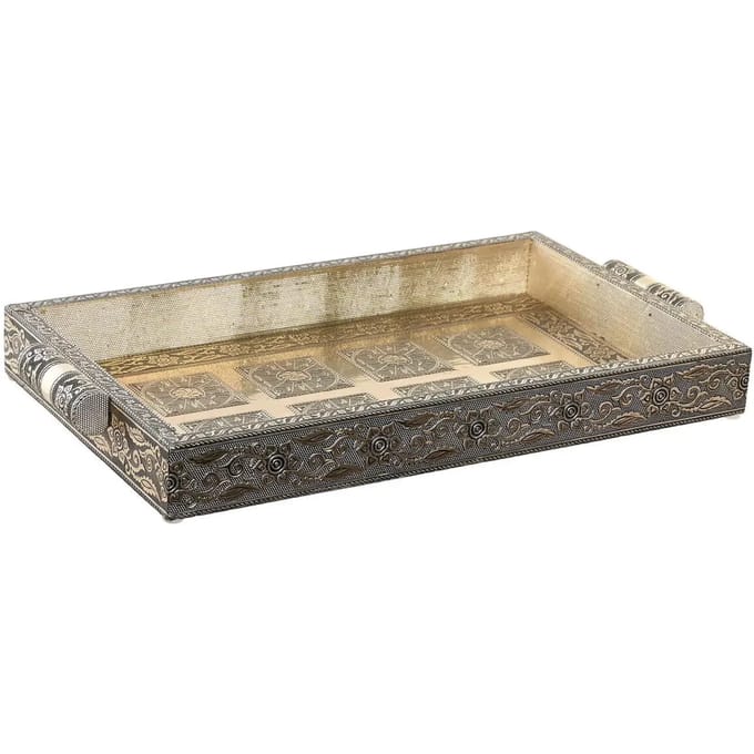 Houten metalen champagneschaal DKD Home Decor