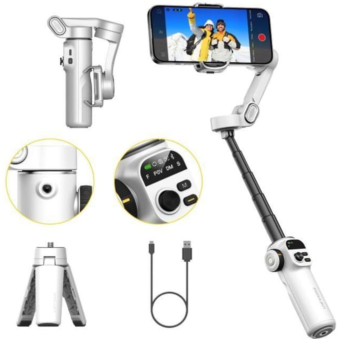 Merkloos Wit Smartphone Gimbal Statief met Selfie Stick & AI Tracking