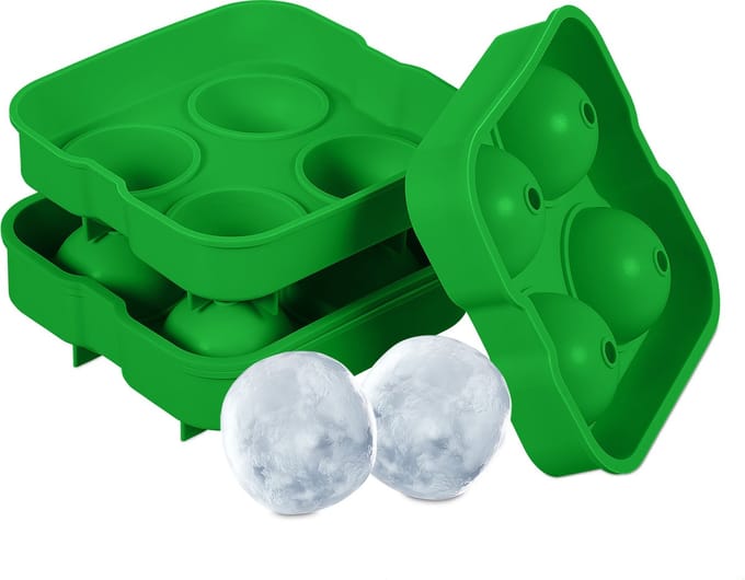 ijsklontjesvorm - set van 2 - siliconen - herbruikbaar - 4,5 cm bollen - voor 4 ijsblokjes
