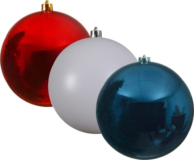 Decoris kunststof kerstballen 3x stuks rood-wit-blauw 14 cm