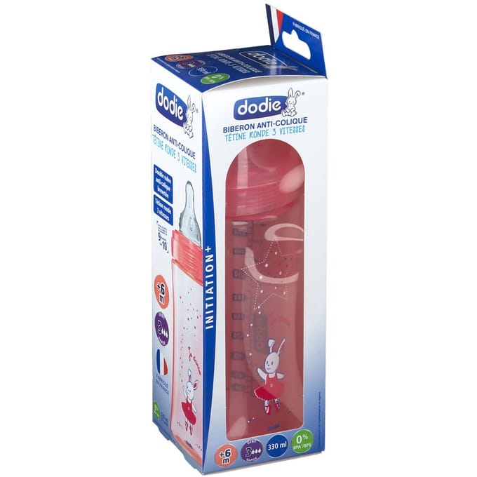 Dodie® Anti-Colique Zuigfles Roze vanaf 6 Maanden 330ml 1 Flesjes