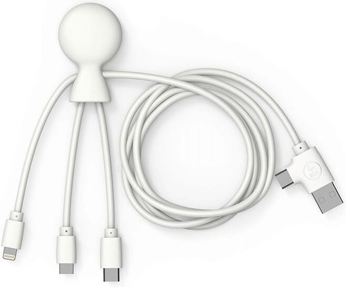 Xoopar - Mr Bio LONG 3-in-1 Laadkabel – USB & USB-C naar Lightning, USB-C en Micro-USB – 1 Meter – Wit