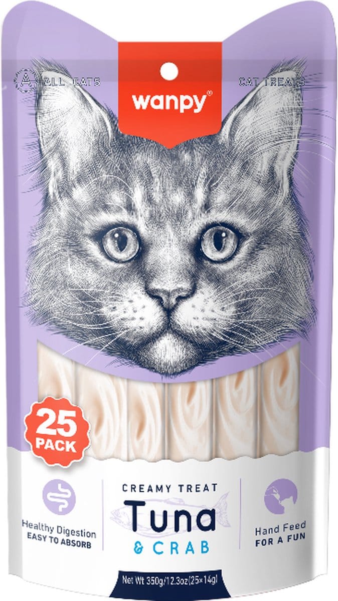 Wanpy - likbare snack Tonijn & Krab - Voordeelpack 25 Stuks - Kattensnack