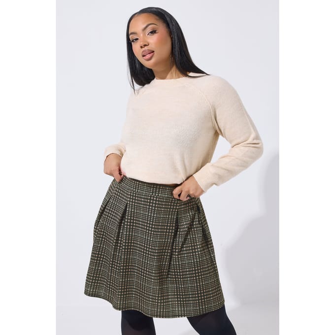 Limited Collection Bruine Geruite Rok Met Plooien Size 46
