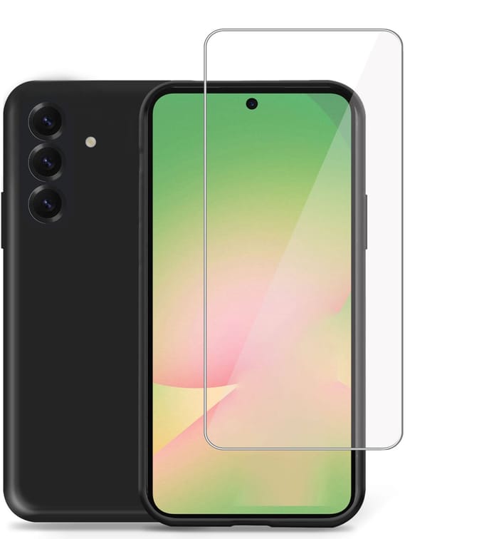 Technow hoesje + Screenprotector geschikt voor Samsung A56 / A36 – Tempered Glass - Liquid Back Case Cover Zwart
