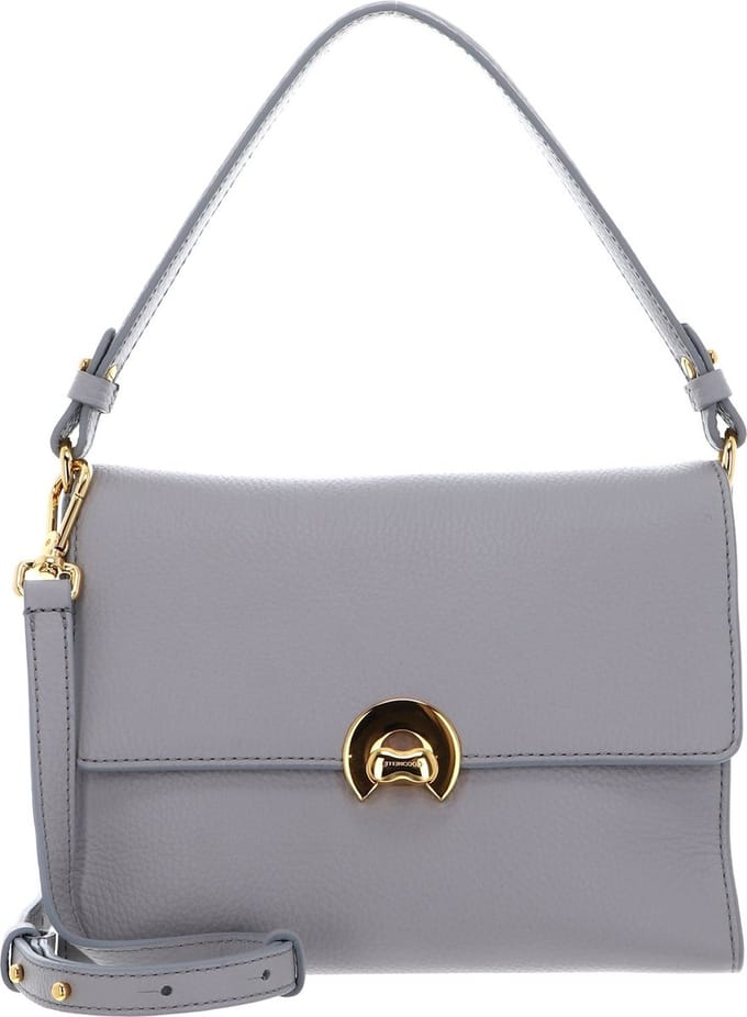 COCCINELLE Leren Schoudertas Binxie Handbag Grained Leather Light Grey Lichtgrijs