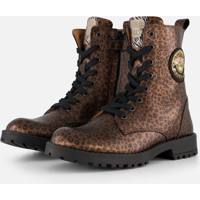 Develab Panterprint Veterboots bruin Leer - Maat 30 - Kinderschoenen