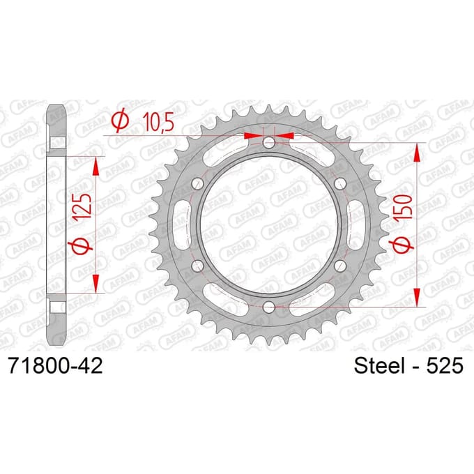 Stalen motortandwiel achteraan Afam 525 42 dents