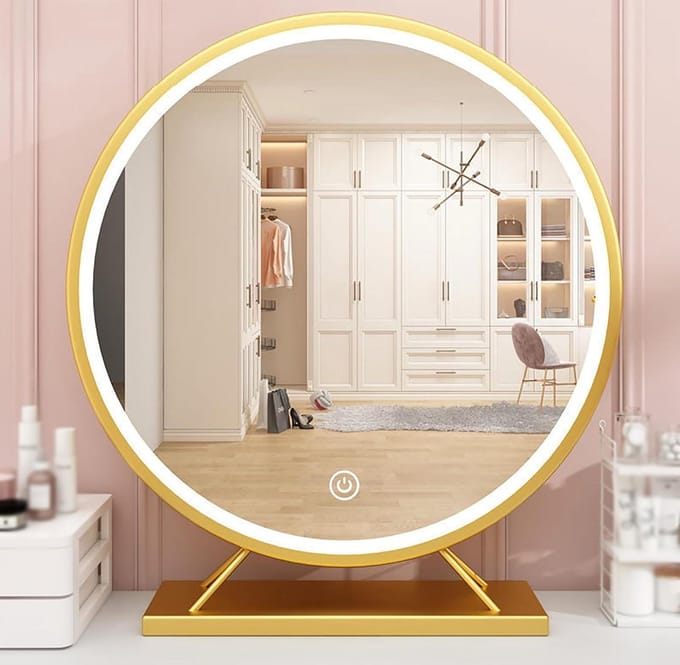 Verlichte Make-up Spiegel - Kaptafel Spiegel - Scherp Zien - Instelbare LED Verlichting - 30cm Diameter - Goud