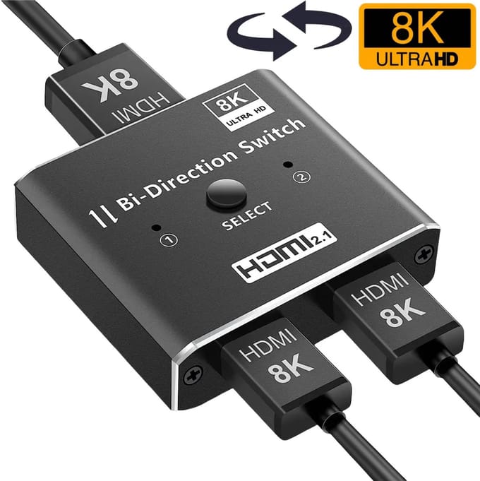 Delmark HDMI 2.1 Switch & Splitter - 1 naar 2 - 2 naar 1 - 8K60Hz - Bi-directionele HDMI Schakelaar