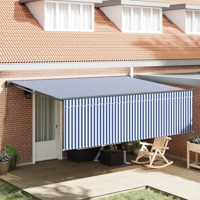 vidaXL - Uitschuifbare - luifel - Blauw - en - Wit - 400 - × - 300 - cm