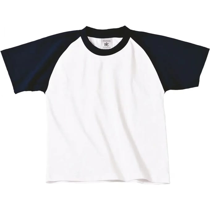 B&C Kids' Base-ball T-shirt CGTK350 - White / Navy - 3/4 ans