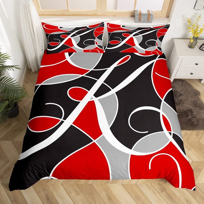 Rood Grijs Wit Gestreept King Dekbedovertrek Verloop Geometrisch Beddengoedset Modern Gestreept Kunst Dekbedovertrek Polyester Quilt Overtrek 70x133cm 2pcs