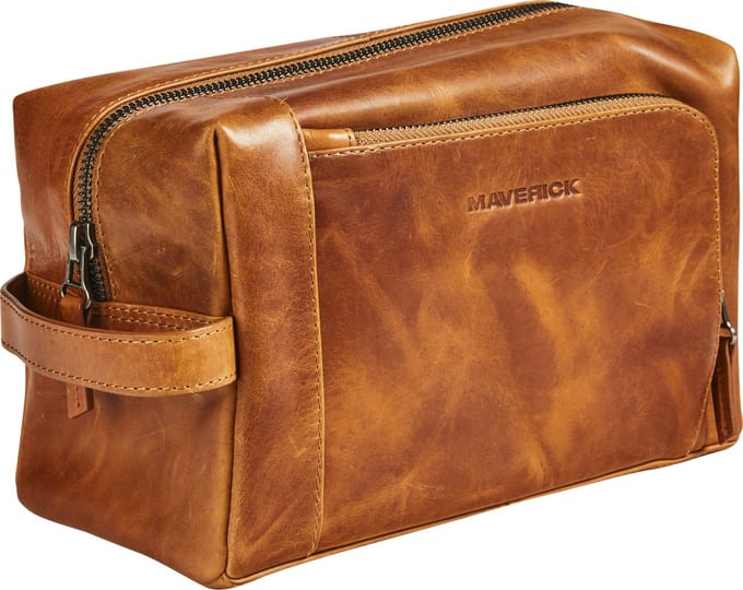 Maverick - new man - toilettas -  volnerf rundsleder - cognac