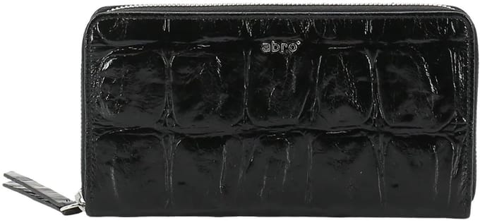 abro Leren portemonnee Leather Maxi Cocco Zip Wallet Black / Nickel zwart