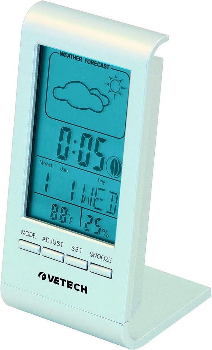 Weerstation Binnen - Weerindicator Thermometer - Thuis Gebruiken - 7 Functies - 0.5 x 1.2 x 0.6 cm - Wit