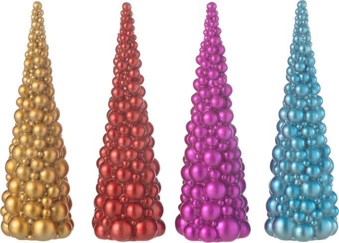J-Line decoratie Ballen Kerstboom - polyresin - mix - small - 4 stuks