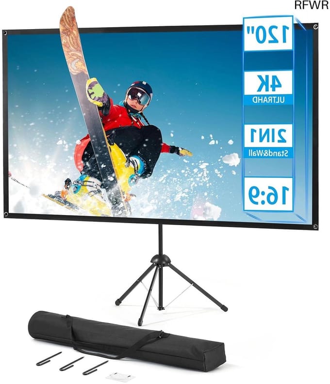 Projectiescherm met Statief - Draagbaar Scherm - Thuisbioscoop Creëren - Stabiele Constructie - 120 Inch 16:9 - Wit