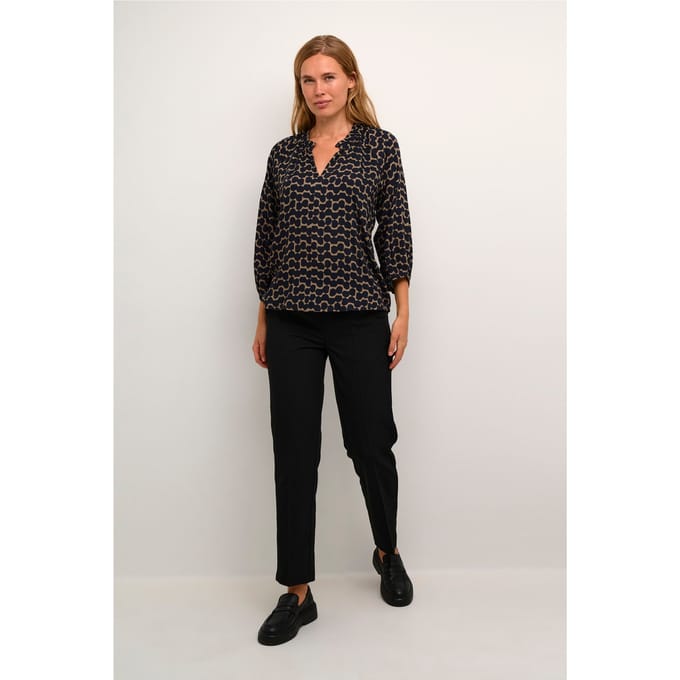 Blouse met lange mouwen Regular fit Midnight/ Sand Graphic Dot dark blue