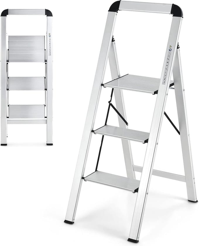 3-traps Aluminium Inklapbare Trapladder tot 150 kg - Antislip en Ruimtebesparend