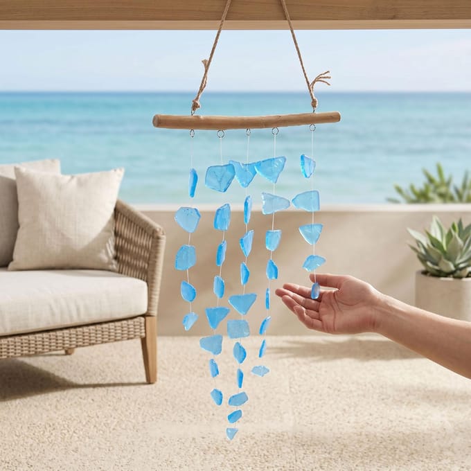 Boheemse Zeeglas Windgong   Windgong voor Binnen Buiten Decoratie Blauw